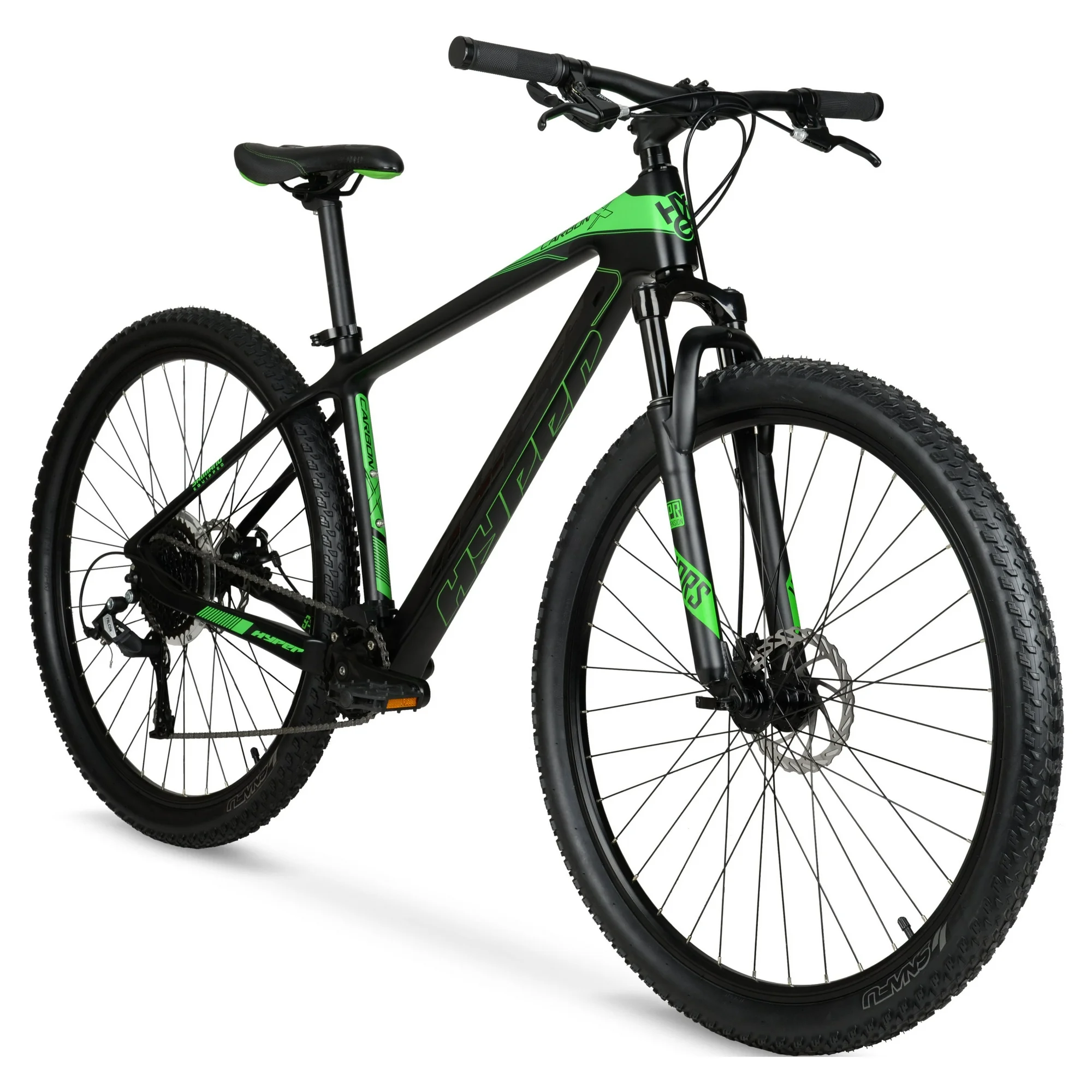 29″ Hyper Carbon Fiber Mountain Bike, Black/Green, Adults Age 13+